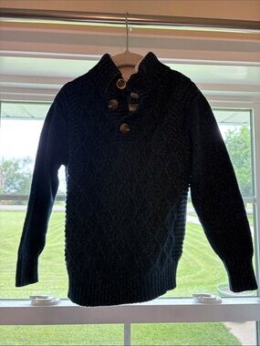 Cat & Jack Black Cable-Knit Turtleneck Sweater with Button Placket